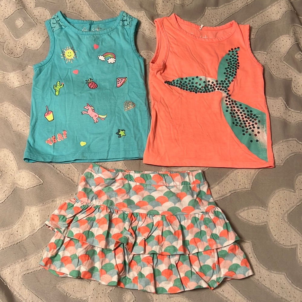 Girls summer matching bundle set two tank top with ruffle skirt mermaid unicorn